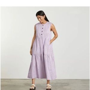 Everlane Nwt Midi Gingham Purple Dress